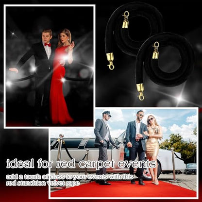 Nuogo 6 Pack Black Velvet Stanchion Rope, 5 Feet Velvet Rope with Gold Hook | Safety Rope Off Barrier, Crowd Control, 1.2 IN in Diameter,Event Weddings Graduation Theaters Grand Opening Hotel - color: Black