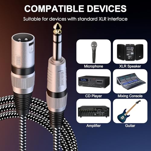 XLR Male to 1/4 Inch TRS Cable 3 FT, Nylong Braided XLR 3 Pin Male to Quarter inch 6.35mm TRS Balanced Interconnect Wire Mic Cord (Pure Copper Conductors) - size: 3FT