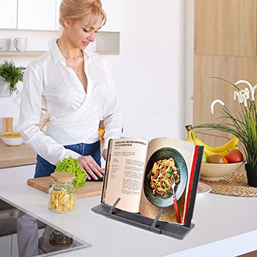 Barelove Desktop Document Book Holder, Metal Foldable Reading Rest Book Stand Easel with 7 Adjustable Positions and Paper Page Clip, Great for iPad Laptop Cookbook Textbooks Tablet Music Sheet Recipe - color: Luxury Black