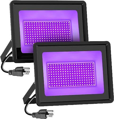 2 Pack 300W Black Lights, LED Blacklight Flood Light with Plug, IP66 Waterproof Black Flood Light Neon Glow for Party, Halloween, Fluorescent Poster, Body Paint - size: 300