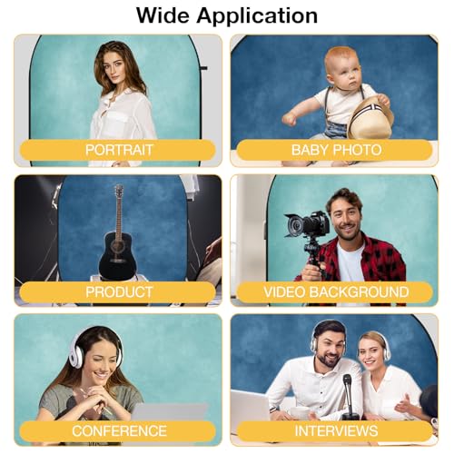 Kate Collapsible Backdrop Pop Up Photo Backdrops Blue Folded Background for Headshot, for Portrait Photography, for Video, 5x6.5ft | 5x6.5ft(1.5x2m) Blue Folding Collapsible Backdrop for Headshot, Portrait Photography, Self Tape, Video, Broadcast