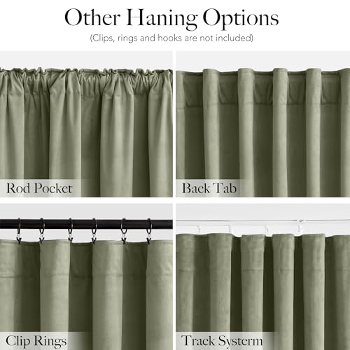 RYB HOME Sage Green Velvet Curtains 84 inches Long for Bedroom | Thermal Insulated, Room Darkening, UV Privacy Block, With Hook Belt, Back Tab, Living Dining Room, W52 x L84, 2 Panels - color: Sage Green, size: 52"W x 84"L (Pack of 2)