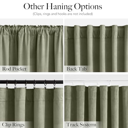 RYB HOME Sage Green Velvet Curtains 84 inches Long for Bedroom | Thermal Insulated, Room Darkening, UV Privacy Block, With Hook Belt, Back Tab, Living Dining Room, W52 x L84, 2 Panels - color: Sage Green, size: 52"W x 84"L (Pack of 2)