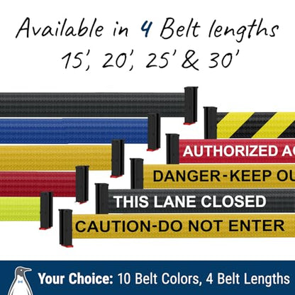 WM412 Retractable Belt Wall Mounted Smooth Black Crowd Control Barrier and Receiving End, 15' Danger Keep Out Belt - color: Black Case w/ Danger Keep Out Belt, size: 15' Belt