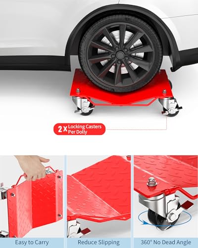 Wheel Dolly Set of 4, 6000LBS Capacity Heavy Duty Car Dollies Red | with 360° Rotational Wheel for Moving Cars, Trucks, Trailers, Motorcycles, and Boats - size: 6000LBS - 4 PCS