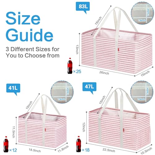 LHZK Standing Extra Large Utility Tote Bag with Metal Wire Frame and the Sides Rinforced, Extra Large Tote Bag with Handle, Reusable Grocery Bags Foldable, Beach Bag, Car Tote (Pink, 26''x15''x13'') - color: Pink, size: 26''x15''x13''-1 Pack