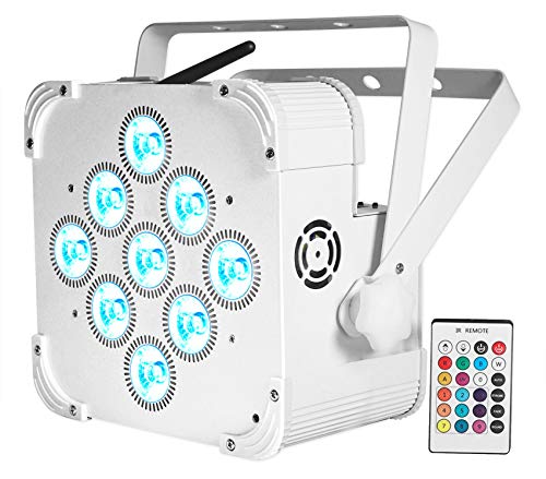 Rockville Best PAR 60 White RGBWA+UV Wash Light Pair Bundle with RLB40 Bag | Up to 18-Hour Rechargeable Battery, 13200 mAh, Wireless DMX, 9x6W LEDs, 6500 Lux, Remote, Flicker Free, Travel Bag, 3-Items