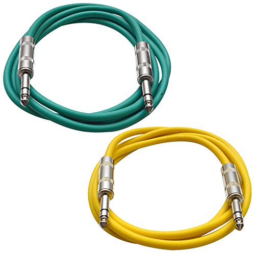 Seismic Audio - SATRX-2-2 Pack of 2' 1/4" TRS Male to 1/4" TRS Male Patch Cables - Balanced - 2 Foot Patch Cord - Green and Yellow - color: Green and Yellow