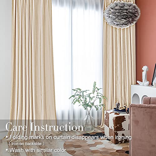 jinchan Velvet Curtain for Living Room，Thermal Insulated Luxury Bedroom Drape 108 Inch Long, Soft Privacy Curtain, Room Darkening Extra Long Window Ring Top Treatment Grommet 1 Panel, Cream Beige - color: Grommet | Cream Beige, size: 52"W x 108"L (Pack of