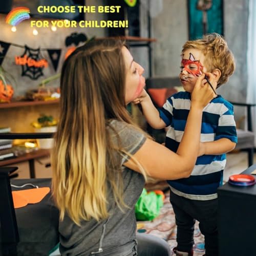 Face Painting Kit for Kids, Rainbow Split Cake Face Paint, Water Activated Facepaint Makeup Kit - One Stroke Non Toxic Rainbow Face Body Paint Set Halloween Christmas Makeup