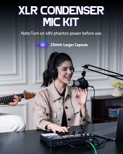 ALABS Fxcaster Podcast Bundle with 7-Channel Soundboard & 25mm XLR Mic | Audio Interface, All-in-One Podcasting Starter Setup, For live streaming, podcasting, TikTok content creation