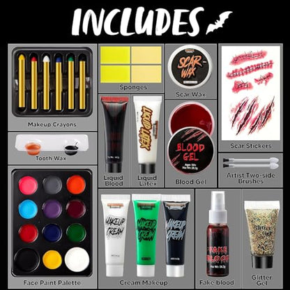Spooktacular Creations 25 PCS Halloween Family Makeup Kit, 12 Color Special Effect Face Body Paint, Costume Makeup, Zombie Cosplay, Wounds, Injuries & Blood for Halloween Party Supplies