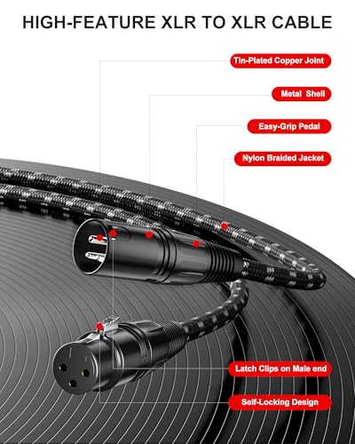 Long XLR Cables 50 ft 2 Pack, Nylon Braided XLR Extension Microphone Cable, OFC Shielded Balanced Male to Female Mic Cord for Preamp Recording Mixer Amplifie Speaker Black | Nylon,Oxygen-Free Copper Balanced,Mic Cord 3 Pin Male to Female for Preamp Record