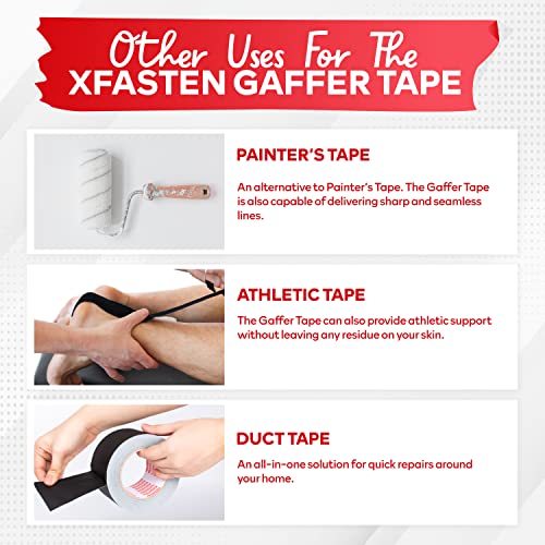 XFasten Black Gaffers Tape 7.6cm x 27.4m(3인치 x 30야드) 잔류물 없는 매트 블랙 개퍼 테이프 7.6cm(3인치) 무반사 찢어지기 쉬운 블랙 개프 테이프 전기 코드용 바닥 테이프 - color: 블랙., size: 3 inch x 30 yards