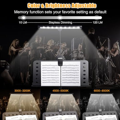 Clip On Music Stand Light,18LED Rechargeable Piano Light, Orchestra Light 3 Colors & 2 Levels Brightness Settings,Perfect for Piano, Keyboard,Orchestra,DJ,Craft and Reading