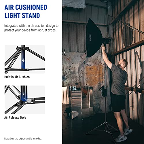 NEEWER 8.5ft/2.6m Air Cushioned Light Stand, Heavy Duty All Metal Tripod Stand with 1/4" to 3/8" Reversible Spigot, 3 Way Mounting Interface & Metal Locking Knobs, Max Load 5.5lb/2.5kg, ST-260AC | Metal Stand, 1/4" to 3/8" Reversible Spigot, 3 Way Mountin