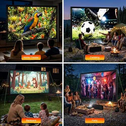 Projector Screen Outdoor with Stand, TWjouko 120 inch Portable Movie Screen with Carry Bag, Sandbag,16:9 Washable Cloth Screen for Backyard, Camping, Travel, Easy Setup, Big Projection Screen