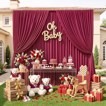 10x8ft Wrinkle Free Burgundy Backdrop Curtain Maroon Backdrop Drapes, Thick Fabric Wedding Curtains Party Background for Baby Shower Birthday Parties - color: Maroon, size: 10ftx8ft
