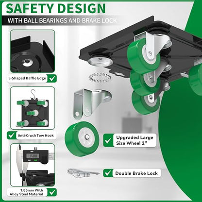 Heavy Duty Furniture Dolly 360 Rotate 5 Wheels 3400 Lbs Capacity 6.9x6.5 in | Upgraded Furniture Movers with Green Wheels, 6 Sliders, Alloy Steel Furniture Lifter Tool for Home & Office Uses - color: Green, size: 6.9x6.5 IN-6 Sliders