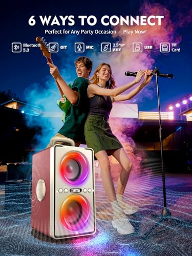 YIER Bluetooth Speaker, 240W Peak Loud Party Speaker with Big Bass, 20H Playtime, TWS, BT5.3, Large Portable Wireless Boom Box with LED Light for Outdoor Backyard Beach Home (Leather Red) - color: Leather Red