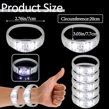 24 Pcs LED Glow Bracelets Sound Activated Bracelet Glow Bracelets with Flashing LED Strobe for Wedding,Carnival,Concerts , Night Events, Rave, Game Prizes, Birthday Party Favor (white) - color: White