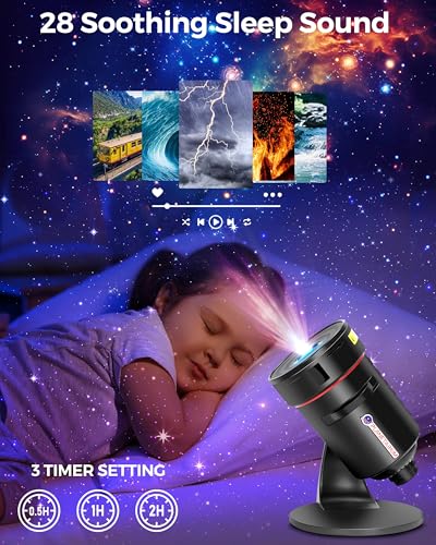 Galaxy Projector with White Noise Machine for Bedroom, Planetarium Star Projector with Solar System & Constellation, 28 Soothing Sounds, Timer, 360° Rotating Night Light for Ceiling Kids Adults