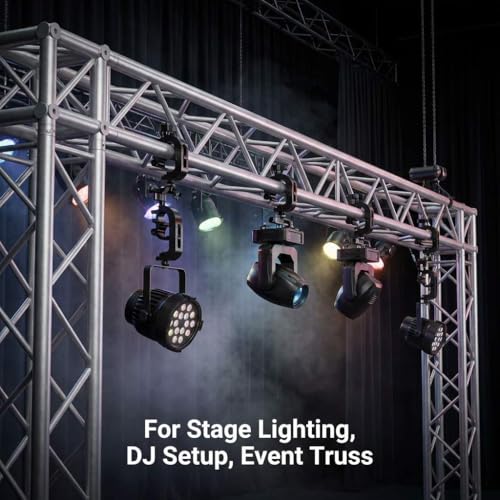 QWORK Heavy Duty Truss Clamp Stage Light Trigger Clamp, 10 Pack 330 lb. Aluminum Fixture, DJ Light Clips Fits 1.77-2.0 in. Trusses, for Par Light Moving Head Beam Stage Light, Black
