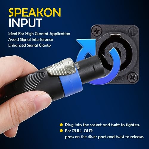 HBU 20 Feet Pack of 1 Speakon to 1/4" Cable - 1pc 20 Ft. Speak-On Male to 6.35mm TS Male Wire for Speaker, Loudspeaker, Audio Amplifier, Mixer - Heavy Duty Shielded Core with Twist Lock