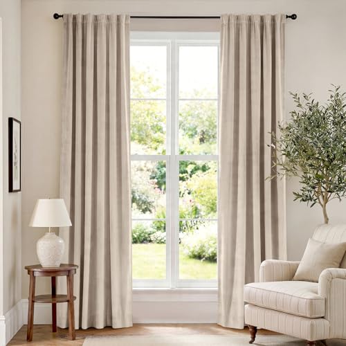 Beige Velvet Curtains Neutral Rod Pocket 52×84 Inch 2 Panels | Soft Velvet, Room Darkening, For Bedroom & Living Space, Light Shifting Texture, Elegant Drape, Cozy - color: R | Beige, size: 52"W x 84"L (Pack of 2)
