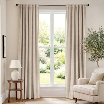 Beige Velvet Curtains Neutral Rod Pocket 52×84 Inch 2 Panels | Soft Velvet, Room Darkening, For Bedroom & Living Space, Light Shifting Texture, Elegant Drape, Cozy - color: R | Beige, size: 52"W x 84"L (Pack of 2)