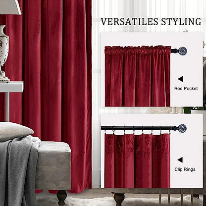 Hiasan Red Velvet Blackout Curtains 96 inches Long, 2 Panels, 42W x 96L - color: Wine Red, size: 42"W x 96"L (Pack of 2)