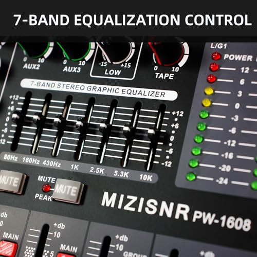 16 Channel Audio Mixer Professional Sound Mixing Board with 99 DSP Effects, 7-band EQ Digital DJ Mixer Console w/USB Bluetooth MP3 for Recording, Independent 48V Power & Mute Button - size: 16 Channel - 22.1inch