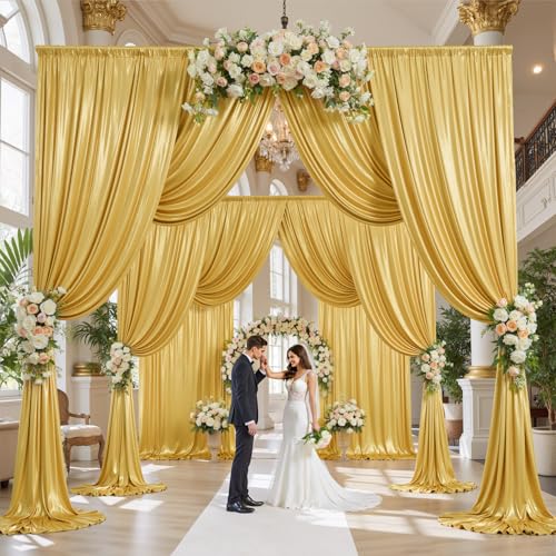 10x15FT Gold Sequin Backdrop Curtain Double Sided | 2 Panels 5ft(W) x 15ft(H) Wrinkle Free Shimmer Back Drop Cloth, Glitter Backdrop Drapes for Photography, Birthday, Wedding - color: Gold, size: W5' x H15'(2 panels)