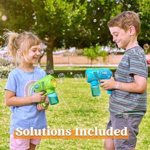 JOYIN 2 Kids Bubble Gun with 2 Bottles Refill Solution, Bubble Machine Gun for Toddlers Kids 4-8, Party Favors, Summer Toy, Outdoors, Easter, Birthday Gift - color: Blue+green