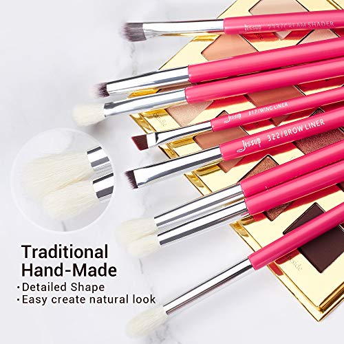 Jessup Brand 25pcs Professional Makeup Brush Set Beauty Cosmetic Foundation Powder Blusher Eye Shadow Blending Concealer Highlight Natural-Synthetic Hair Brushes Set (Rose Carmine/Silver) - color: V-Rose Carmine/Silver