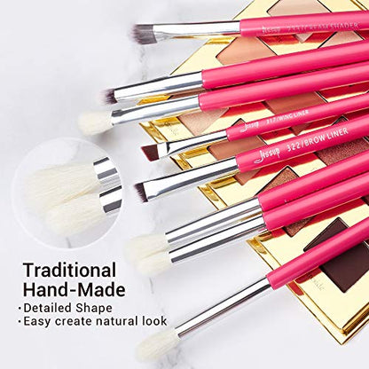Jessup Brand 25pcs Professional Makeup Brush Set Beauty Cosmetic Foundation Powder Blusher Eye Shadow Blending Concealer Highlight Natural-Synthetic Hair Brushes Set (Rose Carmine/Silver) - color: V-Rose Carmine/Silver