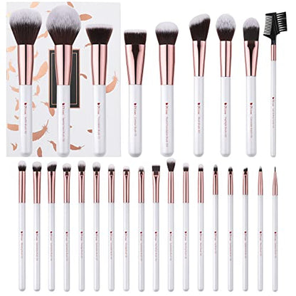 DUcare 27Pcs Makeup Brushes Professional Makeup Brush Set | Face and Eye Brush Set Ultra soft hair Foundation, Concealer, Blush, Contour, Blending, Eyeshadow Khaki Brush kit - color: white