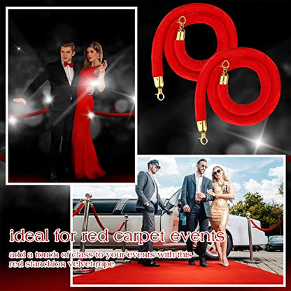 Nuogo 6 Pcs Velvet Stanchion Rope Red Carpet Party Decorations 5ft | Velvet Ropes, Crowd Control, Gold Hook, Safety Barrier, Event Movie Theaters Grand Opening Hotel Weddings - color: Red