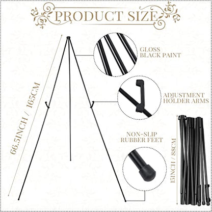 Yexiya 10 Pcs 65 Inch Easel Stand for Display Bulk, Foldable Metal Display Easel Holders with Bag Black Floor Tripod Portable for Wedding Sign Poster Artist Painting Canvas, Hold 44 Lbs