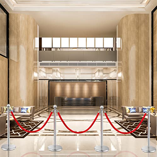 Ferraycle 8 Pcs 2026 Prom Stainless Steel Stanchion 5 ft Velvet Carpet Ropes and Pole Crowd Control Barriers Grand Opening Casino Movie Theme Party 360 Photo Booth Accessories (Silver) - color: Silver