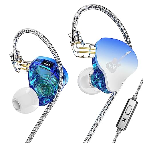 CCA ND DD3 4 Tone Adjustable in Ear Monitor Headphones, Dual Cavity Dual Magnetic Dynamic IEM Earphones, Clear Sound & Deep Bass Earphones Wired, Gaming Earbuds with 2pin Detachable Cable - color: Blue, style: With Mic