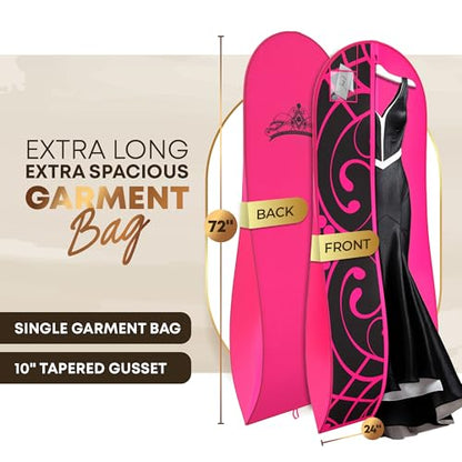 Your Bags Women’s Dress and Gown Garment Bag -72”x24” and 10” Tapered Gusset Prom Bags (Hot Pink and Black Tiara Panel) - color: Hot Pink and Black Tiara Panel