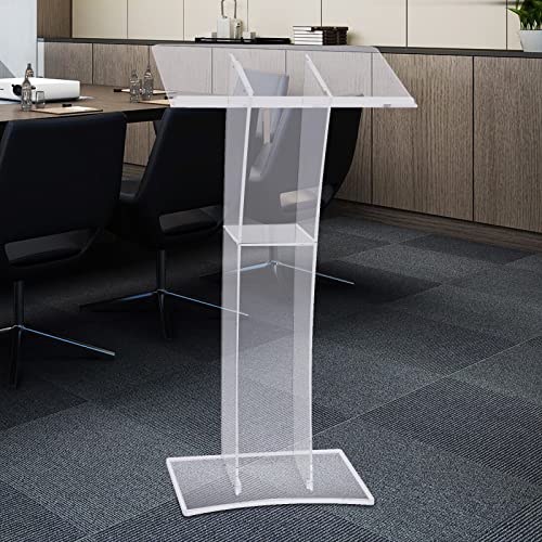 Acrylic Podium 23.62 x 15.74 Inch Transparent Podium Stand Clear Church Lectern Portable Detachable School Lectern for Speeches, Opening Ceremonies Reception Event (23.62 x 15.74 Arcuate, inches)