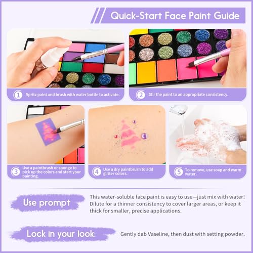 54 Color Face Painting Kit - Non-Toxic Water Based Face and Body Paint Set with Brushes, Stencils, Sponges - For Sensitive Skin, Halloween, Carnival, Birthday Parties, Festivals & Events. - color: 54 Color Face Painting Set