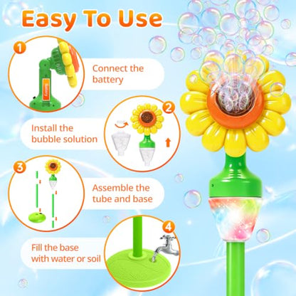 Yunaking Flower Bubble Machine Remote Control, 3 4 5 6 7 8 Year Kids Toys | 90° Bubble Blowing, Adjustable Height, With Music Light, 2 solutions, Boys Girls Christmas Gift, for Wedding Camping Party - color: Orange