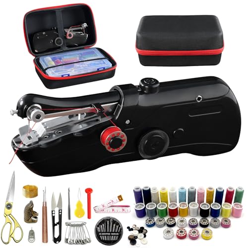 Handheld Sewing Machine with Black Storage Case and 109-Piece Sewing Kit, Mini Portable Cordless Hand Sewing Machine, Ideal for Adults & Beginners, Complete Set of Quick Home Clothing Repair Tools - color: Black