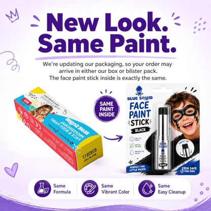 Blue Squid Black Face Paint Stick - Water based Body Paint for Adults & Kids - Vegan Hypoallergenic Twist-Up Non-Toxic Makeup Stick for Cosplay, & SFX (Black) - color: Black