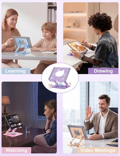 Aoviho Tablet Stand 360° Rotating Aluminum Holder - Adjustable, Portable & Foldable Monitors Stand for iPads, Compatible with 4-13.3" Tablets, Purple - color: Purple
