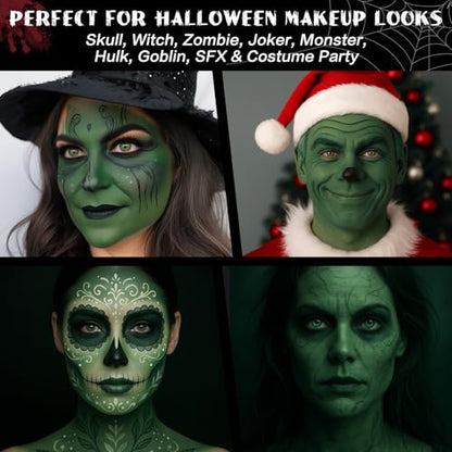 BOBISUKA Green Face Paint Stick, Highly Pigmented Full Coverage Washable Cream Face & Body Paint for Halloween Zombie Witch Monster Goblin Cosplay SFX Makeup, Sports Eye Black Looks & Costume Party - color: Green
