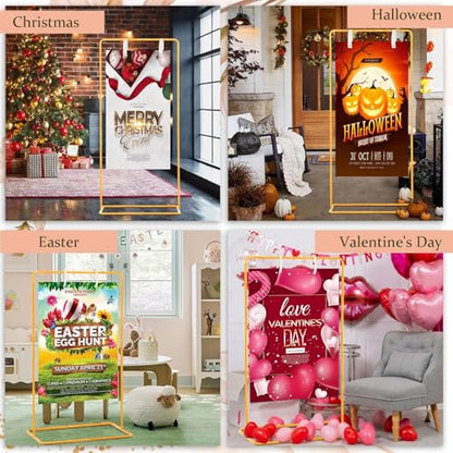Adjustable Wedding Sign Stand with 2pcs Leather Hanging Straps | Ideal as a Welcome Wedding Sign Holder for Weddings, Baby Showers, Graduation Ceremonies and Other Special Party Occasions. - color: Gold-2PCS